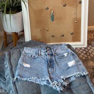 BDG Light Blue Distressed Jean Short Shorts